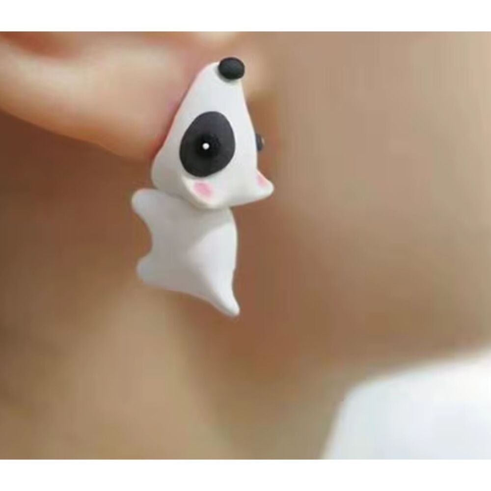White Black Biting Dog Earrings